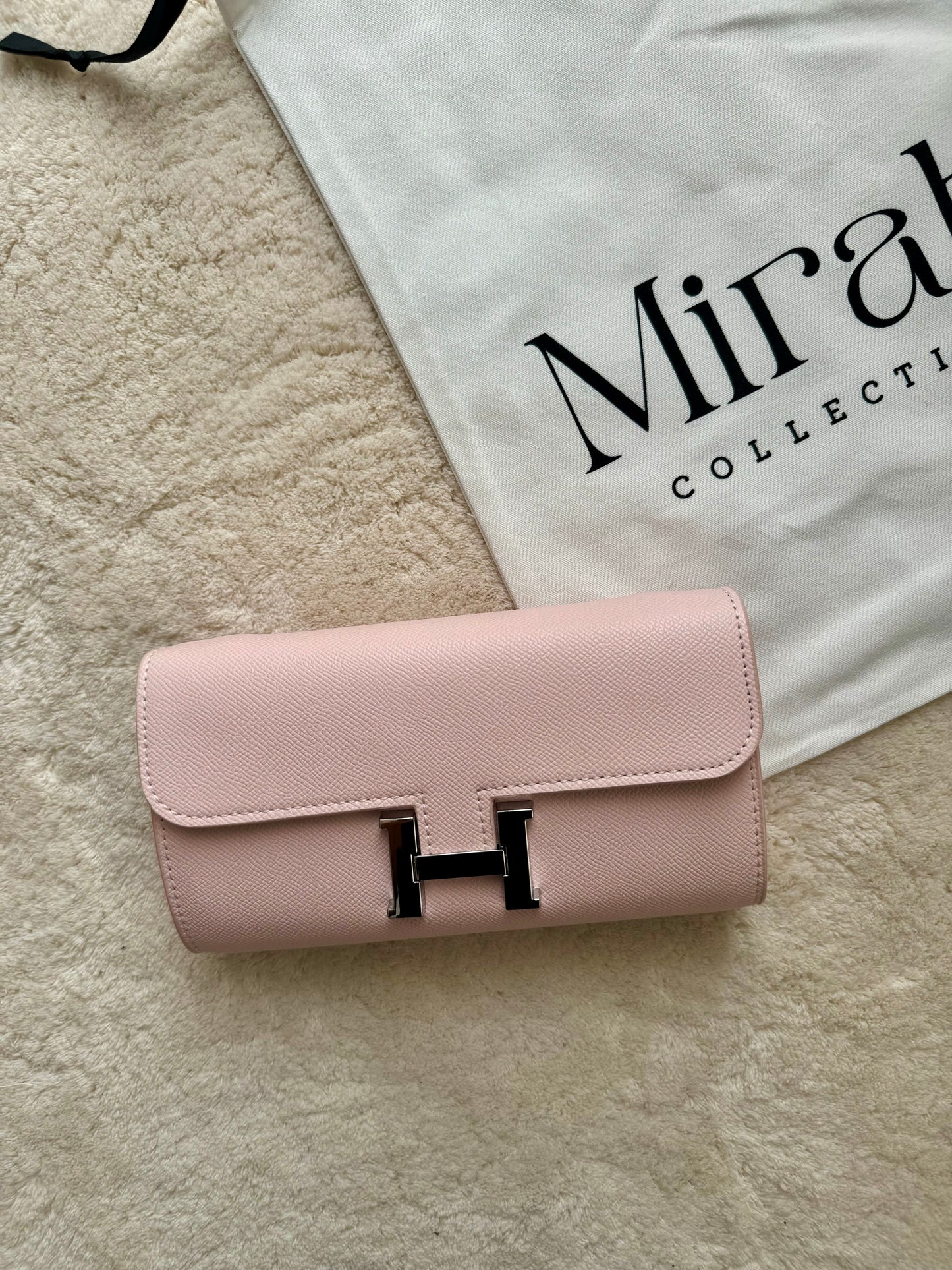 PORTEFEUILLE ROSE CLAIR BOUCLE ARGENT CUIR RIGIDE - pochette