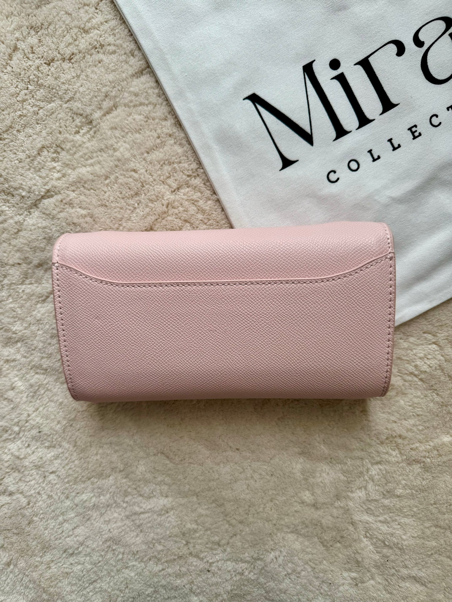 PORTEFEUILLE ROSE CLAIR BOUCLE ARGENT CUIR RIGIDE - pochette