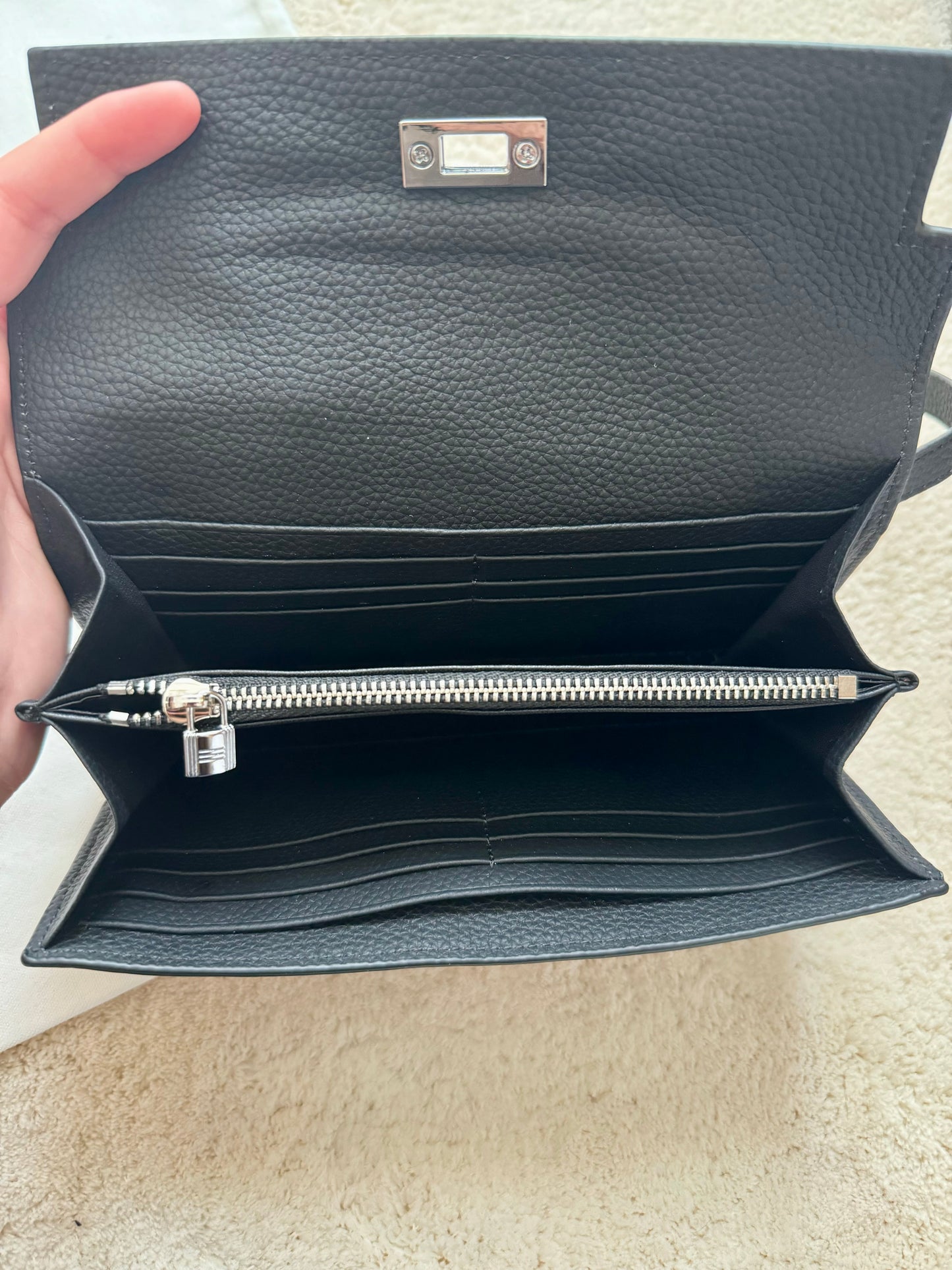 PORTEFEUILLE NOIR ARGENT CUIR SOUPLE