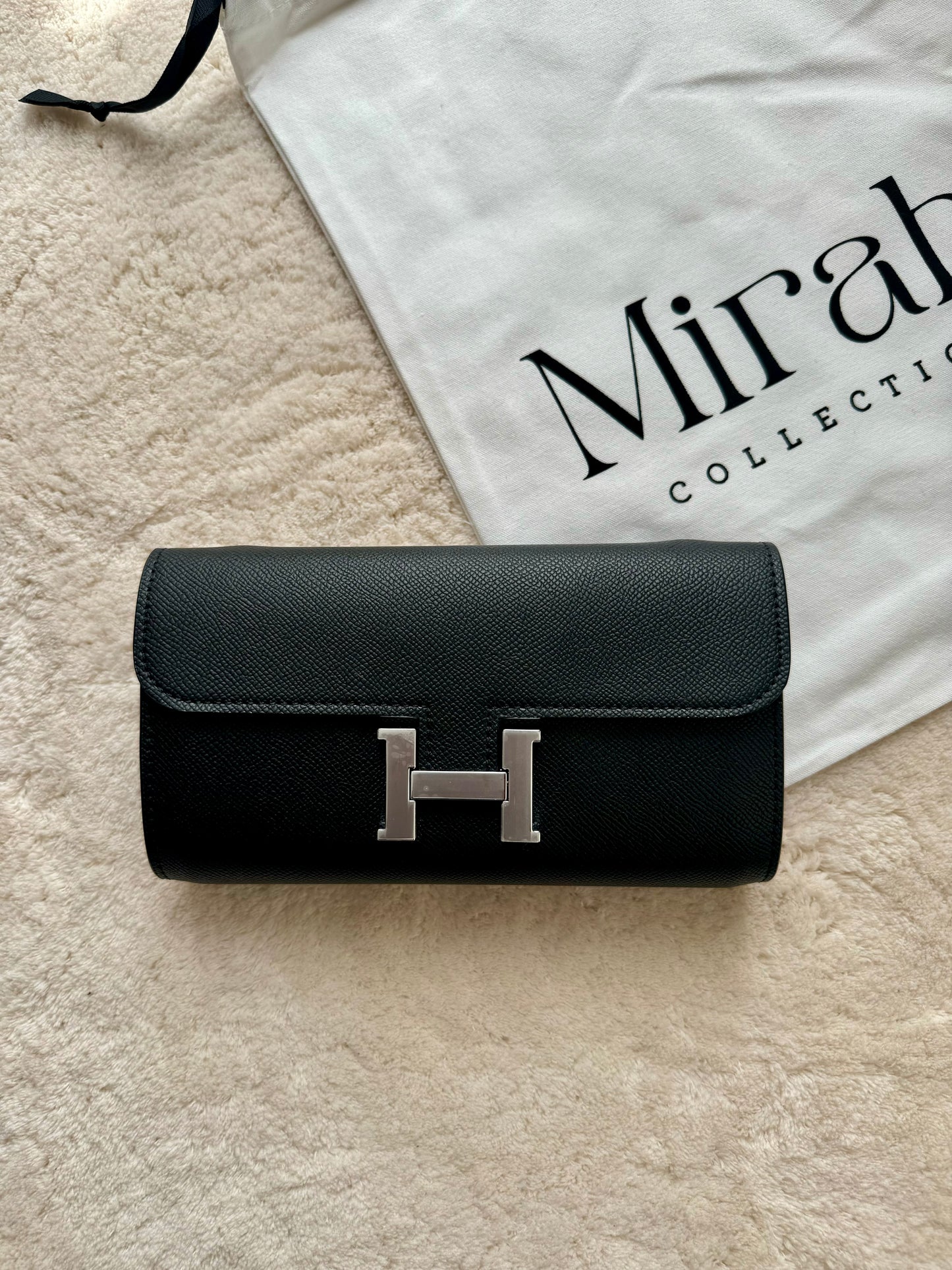 PORTEFEUILLE NOIR BOUCLE ARGENT CUIR RIGIDE - pochette