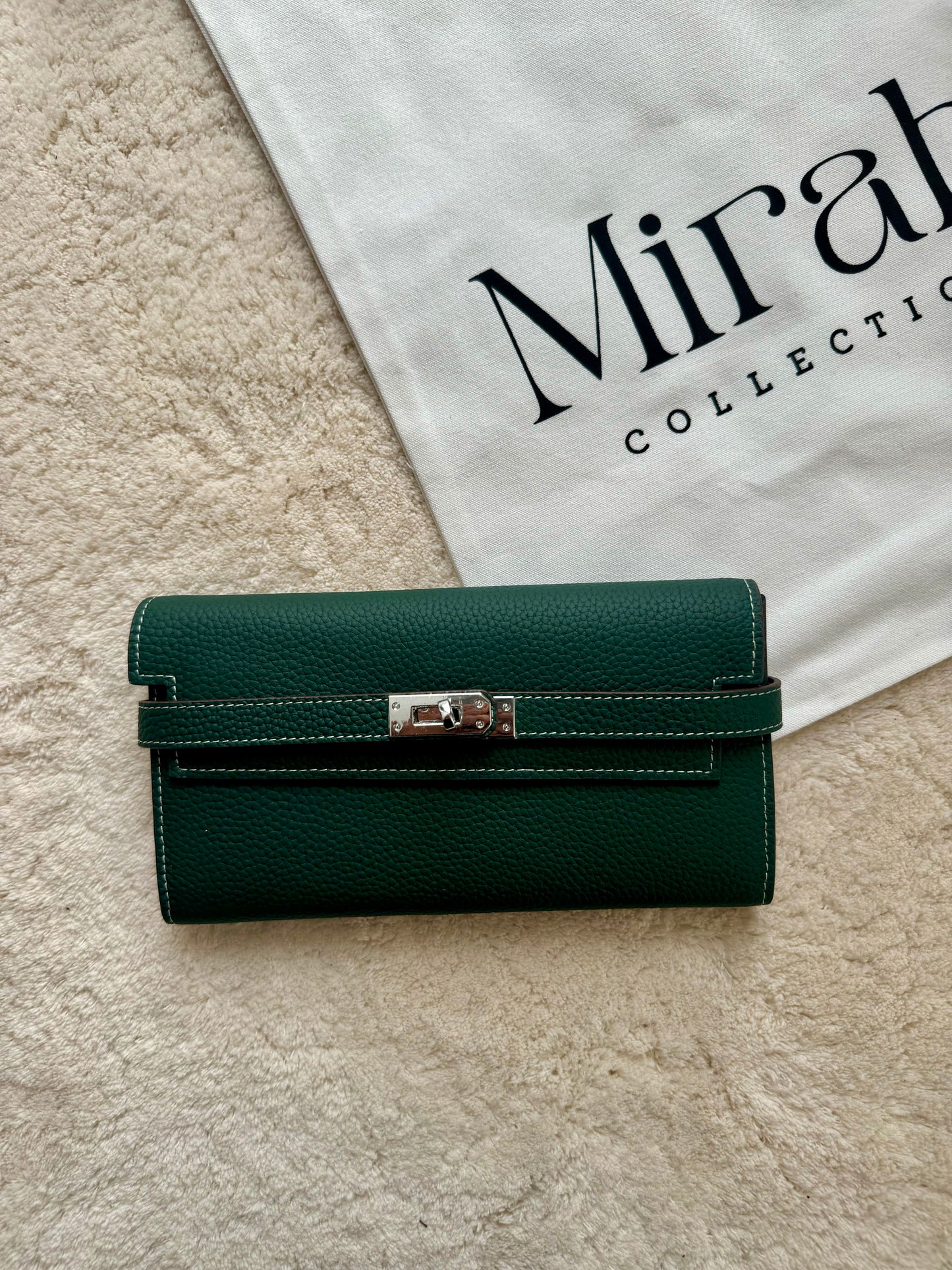 PORTEFEUILLE VERT FONCÉ ARGENT CUIR SOUPLE