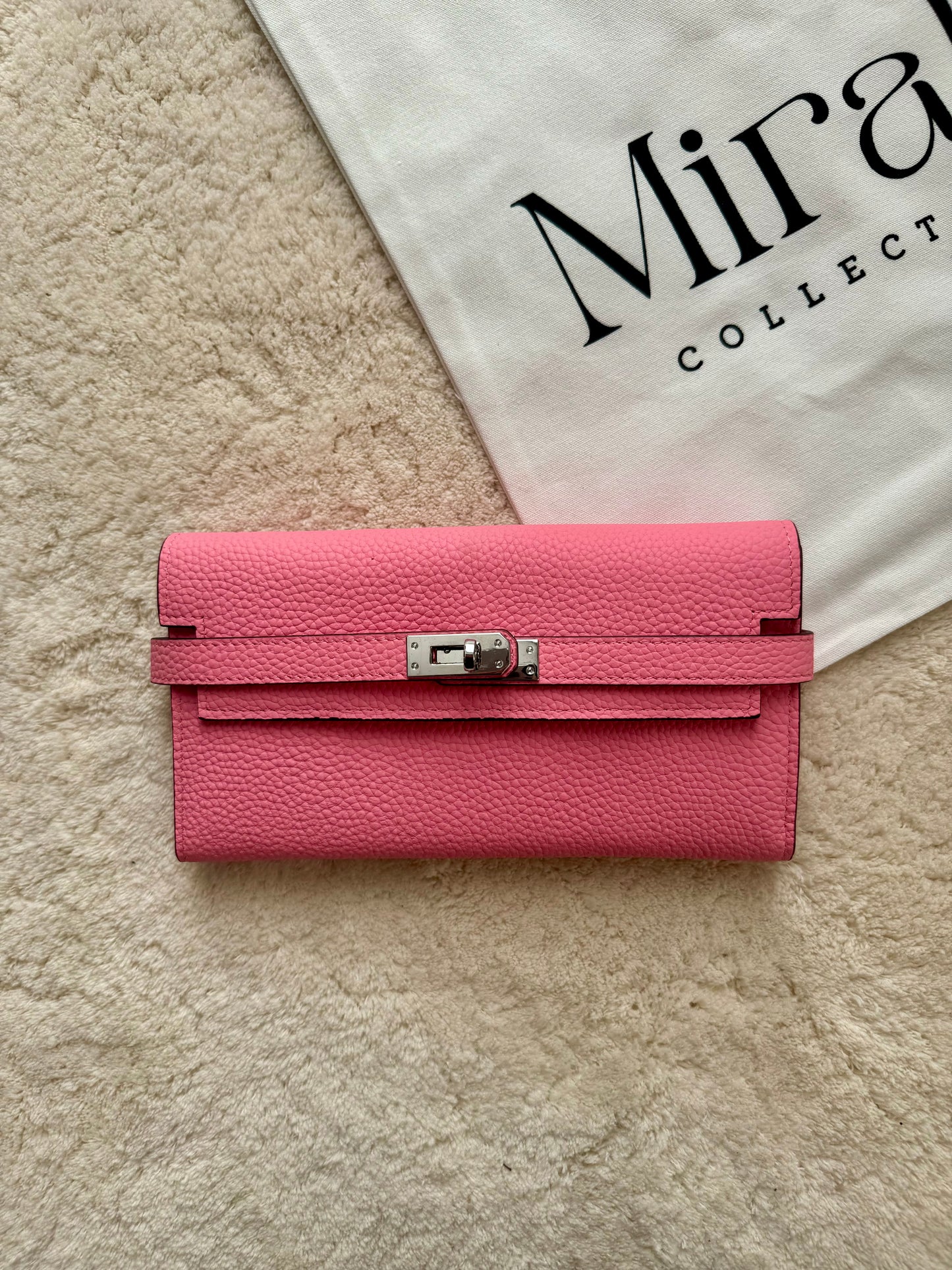 PORTEFEUILLE ROSE BONBON ARGENT CUIR SOUPLE