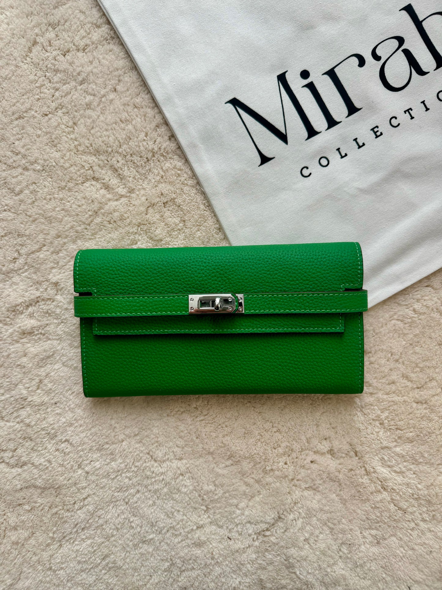PORTEFEUILLE VERT BRÉSIL ARGENT CUIR SOUPLE