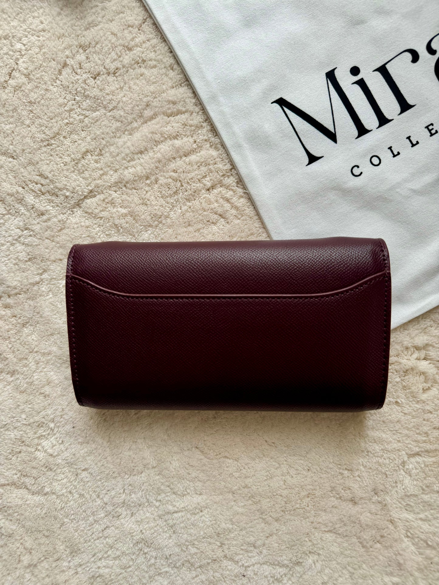 PORTEFEUILLE BORDEAUX FONCÉ CLAIR BOUCLE ARGENT CUIR RIGIDE - pochette