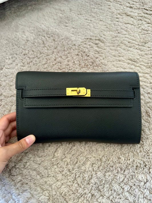 PORTEFEUILLE NOIR OR CUIR RIGIDE