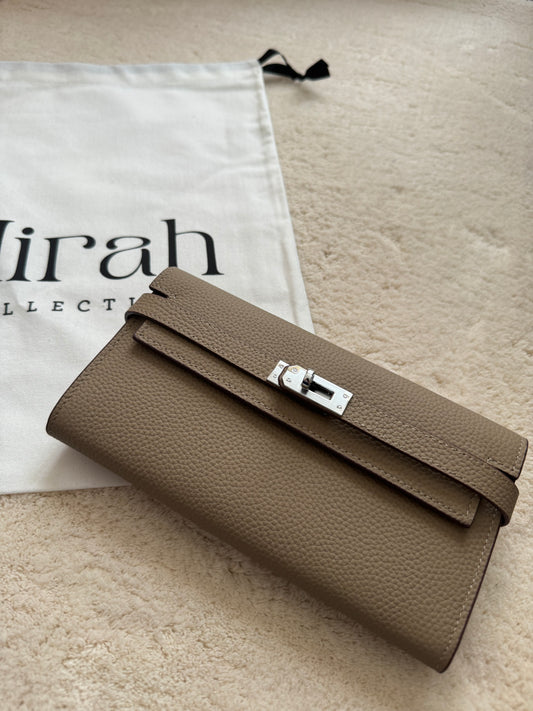 PORTEFEUILLE TAUPE ARGENT CUIR SOUPLE