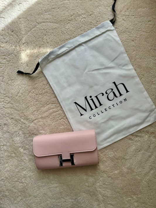 PORTEFEUILLE ROSE CLAIR BOUCLE ARGENT CUIR RIGIDE - pochette