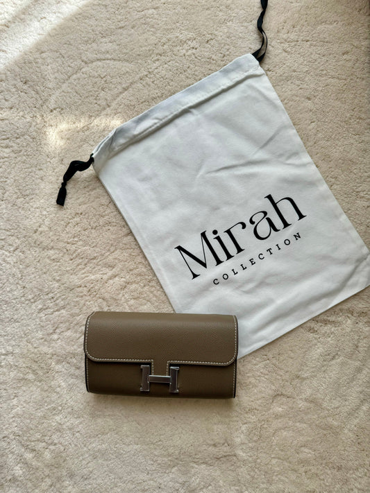 PORTEFEUILLE GRIS ÉLEPHANT BOUCLE ARGENT CUIR RIGIDE - pochette