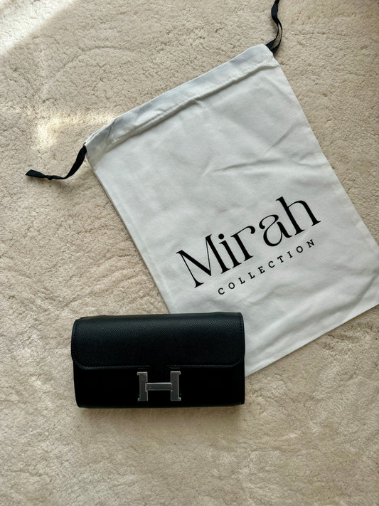 PORTEFEUILLE NOIR BOUCLE ARGENT CUIR RIGIDE - pochette
