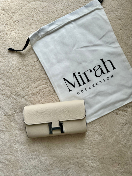 PORTEFEUILLE CRÈME CLAIR BOUCLE ARGENT CUIR RIGIDE - pochette
