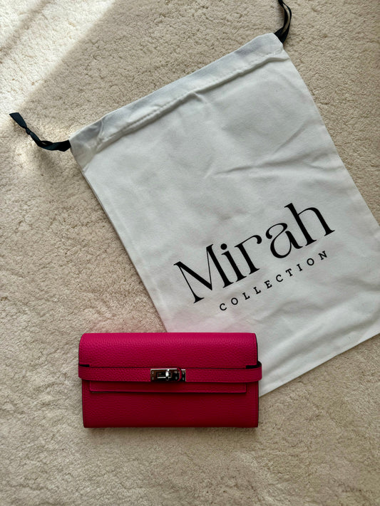 PORTEFEUILLE ROSE FUSHIA ARGENT CUIR SOUPLE