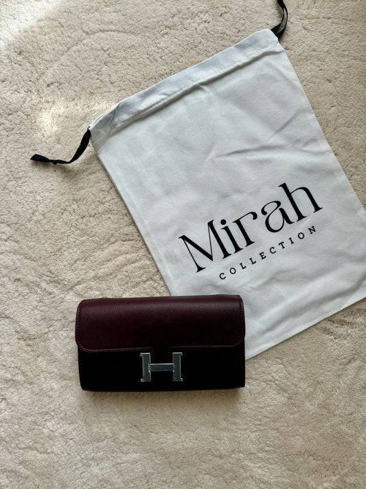 PORTEFEUILLE BORDEAUX FONCÉ CLAIR BOUCLE ARGENT CUIR RIGIDE - pochette